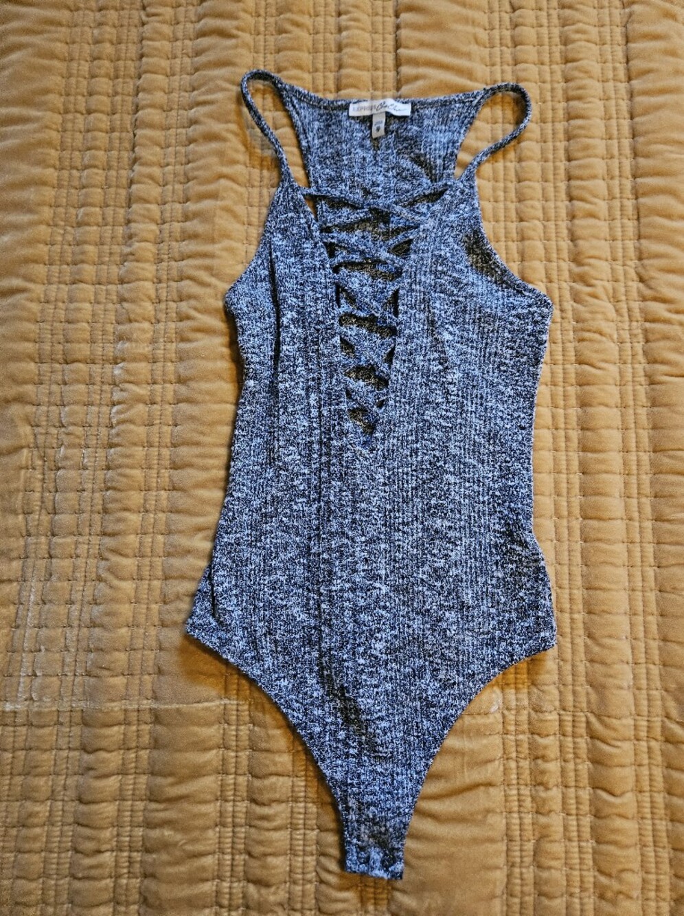 Express Gray & White Marled Knit Tank Top with Back Detail